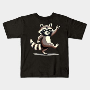 Retro Raccoon Rock and Roll Music Gift Funny Raccoon Kids T-Shirt